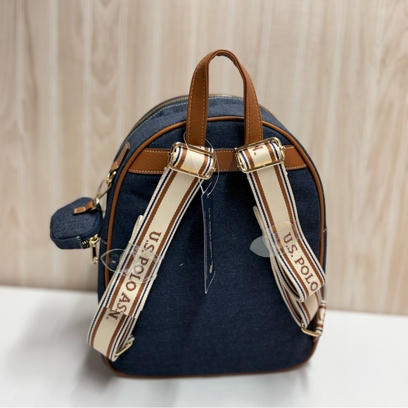 U.S. Polo Assn. Navy Denim Backpack with Brown Trim - Picture 3 of 3